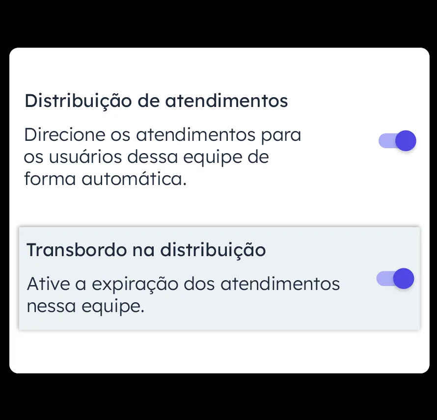 Configuração de distribuição automática de atendimentos e de transbordo na equipe